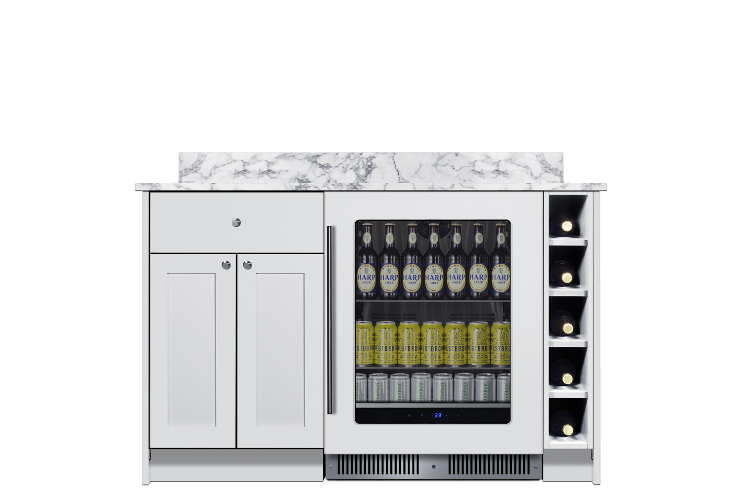 Fully assembled Mesa Turnkey Dry Bar in white finish and shallow 21